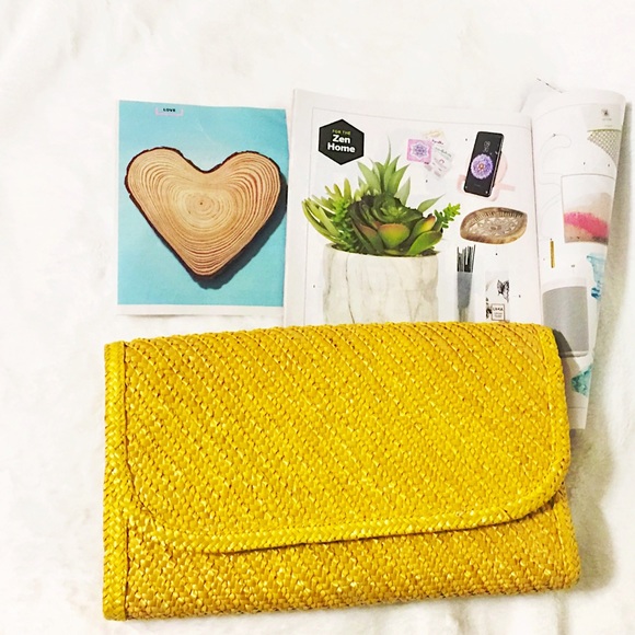 Handbags - Lovely Yellow Woven Envelope Snap Closure Handbag